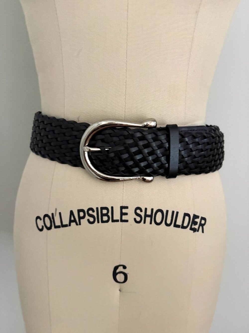 Michael Kors Black Braided Woven Leather Belt Silver Buckle Boho Y2K Chic Edgy M